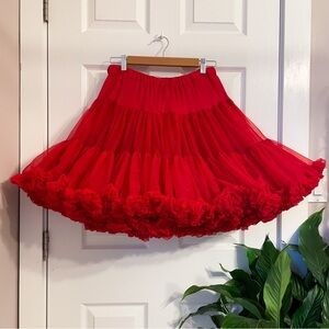 Sam’s Red Nylon Petticoat Crinoline Ruffle Skirt Vintage Retro